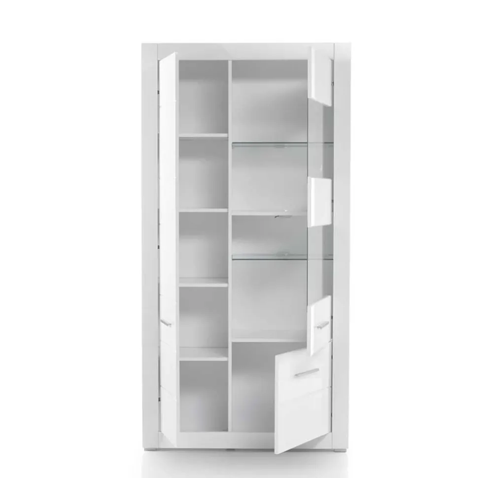 Hochglanz TV Anbauwand in Weiß Yulis optional mit LED (vierteilig)