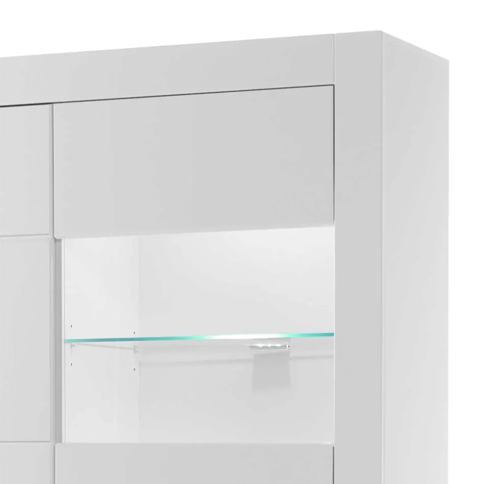 Hochglanz Vitrinenschrank in Weiß & Glas Yulis 3-türig