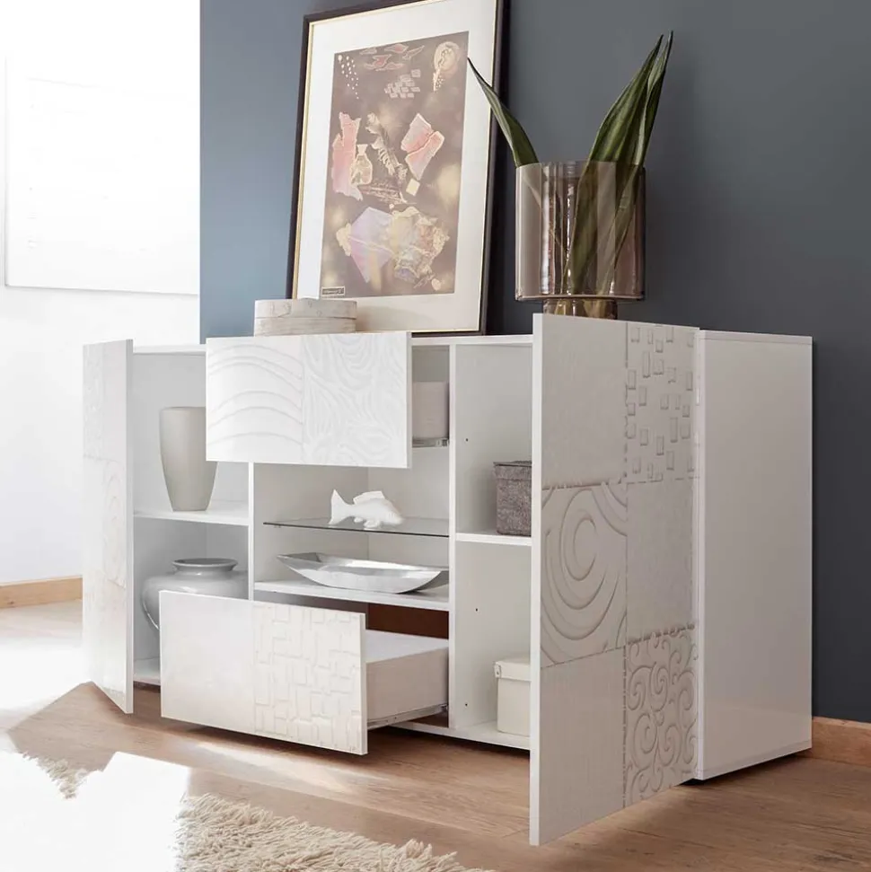 Hochglänzend lackiertes Sideboard in Weiß - Vascaub