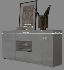 Hochglänzend lackiertes Sideboard in Weiß - Vascaub