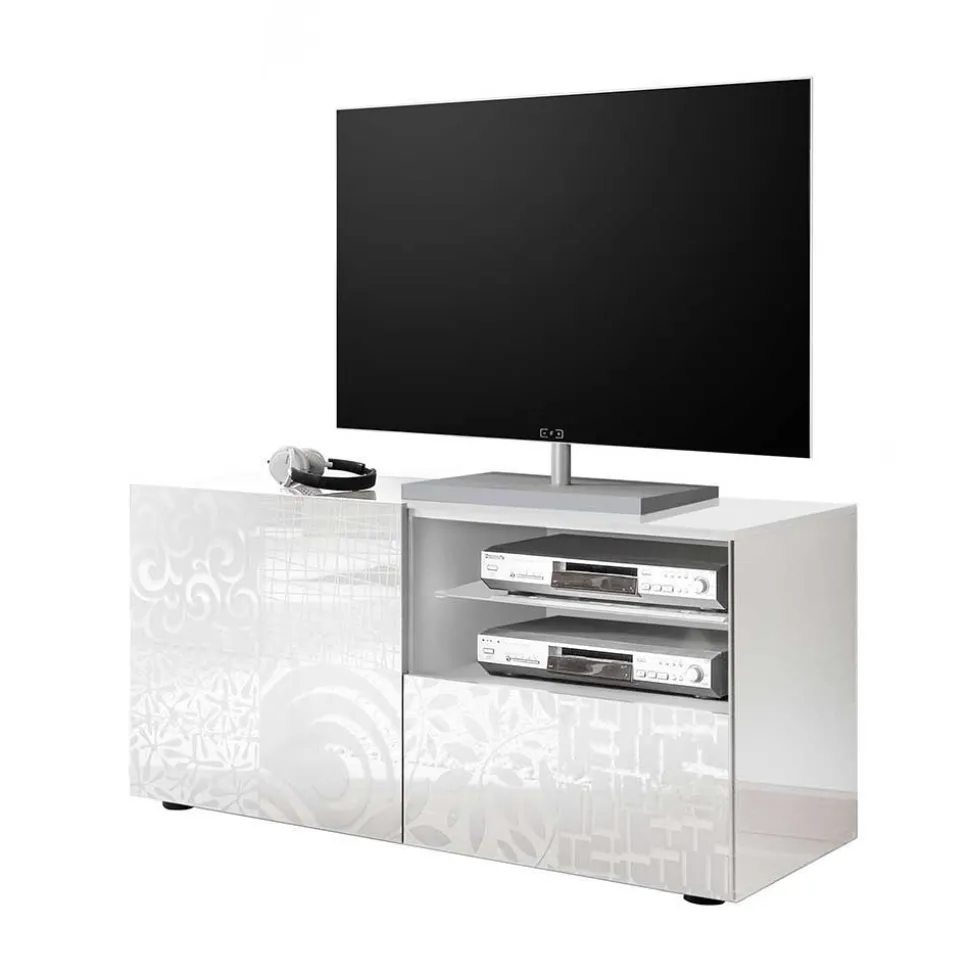 Hochglänzend lackiertes TV Board in Weiß mit Druck - Vascaub