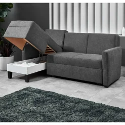 Hochwertiges Ecksofa mit Schlaffunktion in Anthrazit - Renero
