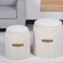 Hocker Duo in Cremeweiß Samtvelours - Norma (zweiteilig)