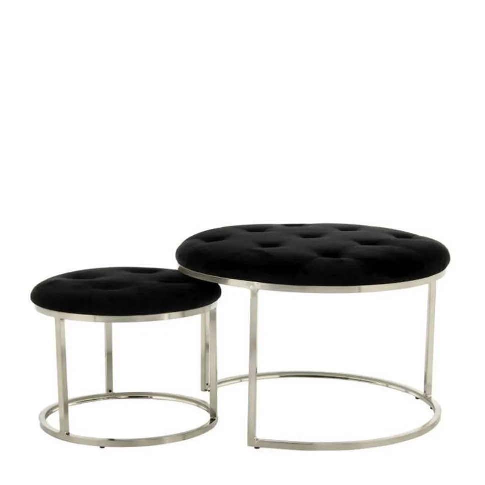 Hocker Duo in Schwarz mit Silber - Utony (zweiteilig)