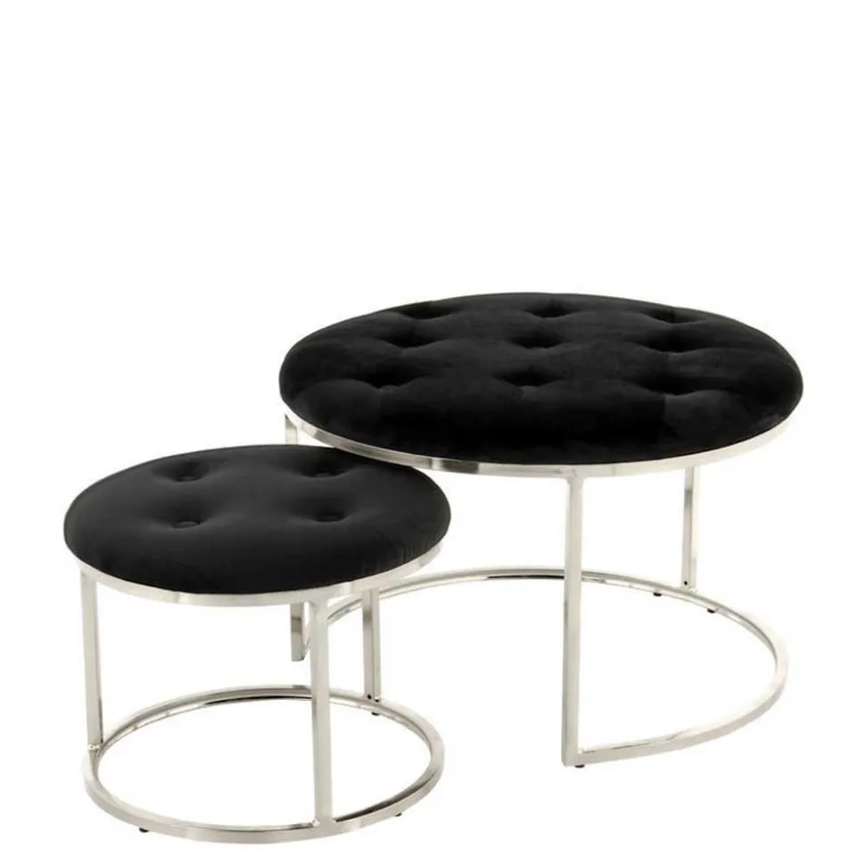 Hocker Duo in Schwarz mit Silber - Utony (zweiteilig)