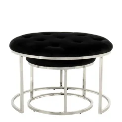 Hocker Duo in Schwarz mit Silber - Utony (zweiteilig)