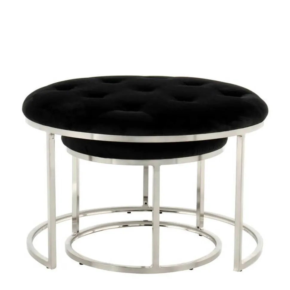 Hocker Duo in Schwarz mit Silber - Utony (zweiteilig)