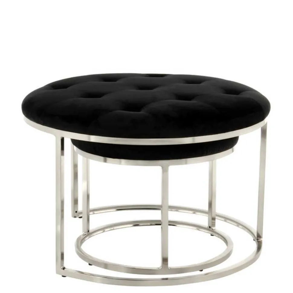 Hocker Duo in Schwarz mit Silber - Utony (zweiteilig)