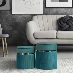 Hocker in Blau Petrol mit Silber - Beanca (zweiteilig)