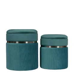 Hocker in Blau Petrol mit Silber - Beanca (zweiteilig)