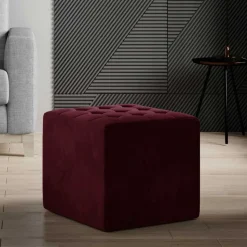 Hocker in Bordeauxrot Samtbezug matt - Alessia