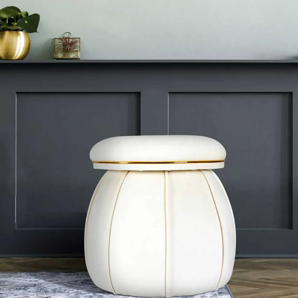 Hocker in Cremeweiß mit Gold - Mangali