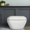 Hocker in Weiß Webplüsch mit Gold - Tandrea