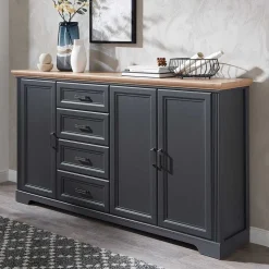 Hohes Sideboard in Dunkelgrau & Eiche - Joe