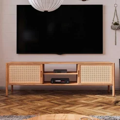 Holz TV Board mit Wiener Geflecht Türen - Indrya