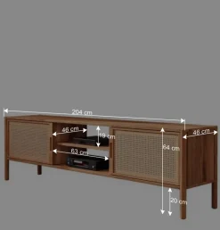 Holz TV Board mit Wiener Geflecht Türen - Indrya