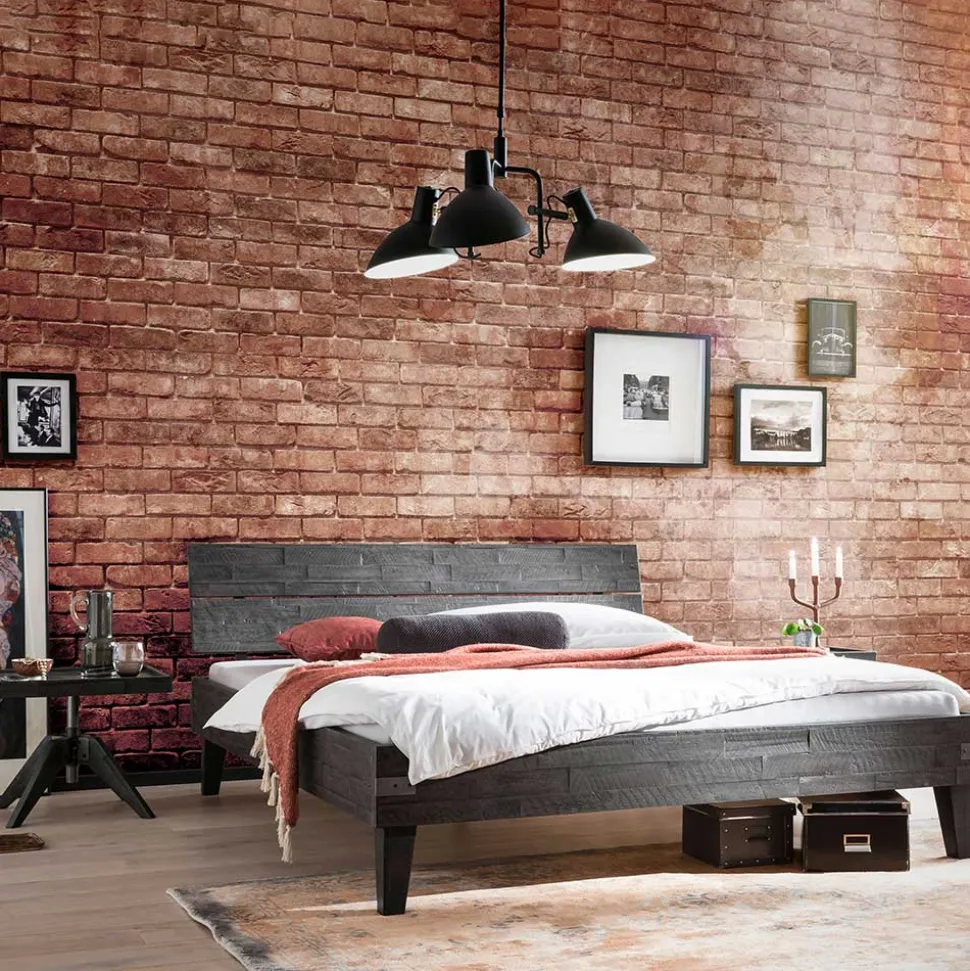Holzbett aus Akazie in Grau Antik Finish - Jasefiana