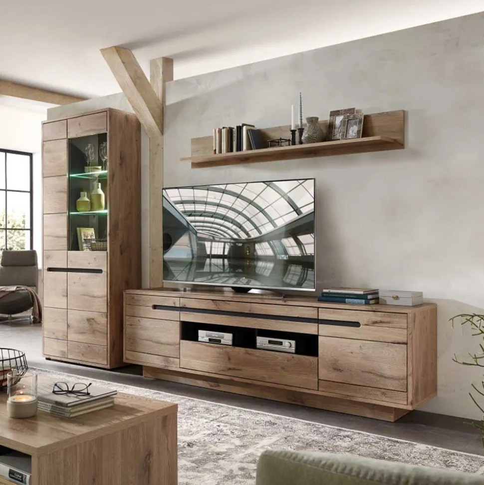 Holzoptik Wohnwand in Wildeiche - Zelio (dreiteilig)