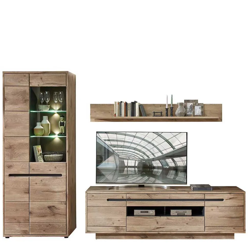 Holzoptik Wohnwand in Wildeiche - Zelio (dreiteilig)