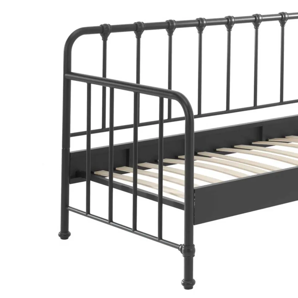 Industrial Bett in Schwarz Metall - Gionna