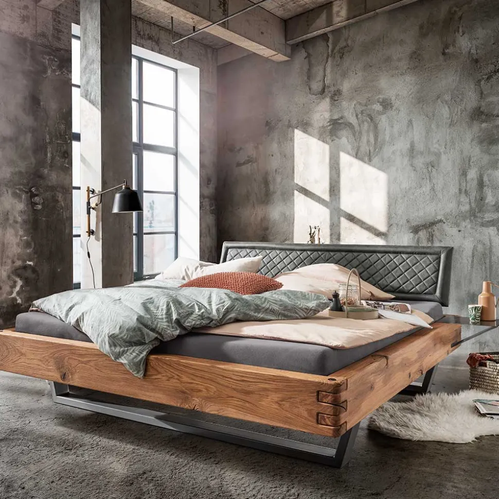 Industrial Bett mit Recyclingleder Kopfteil - Cresp