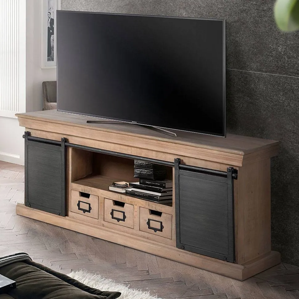 Industrial Chic TV Kommode mit Schiebetüren - Jantonia
