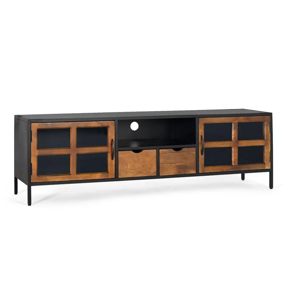Industrial TV Kommode mit Glastüren - Hayato