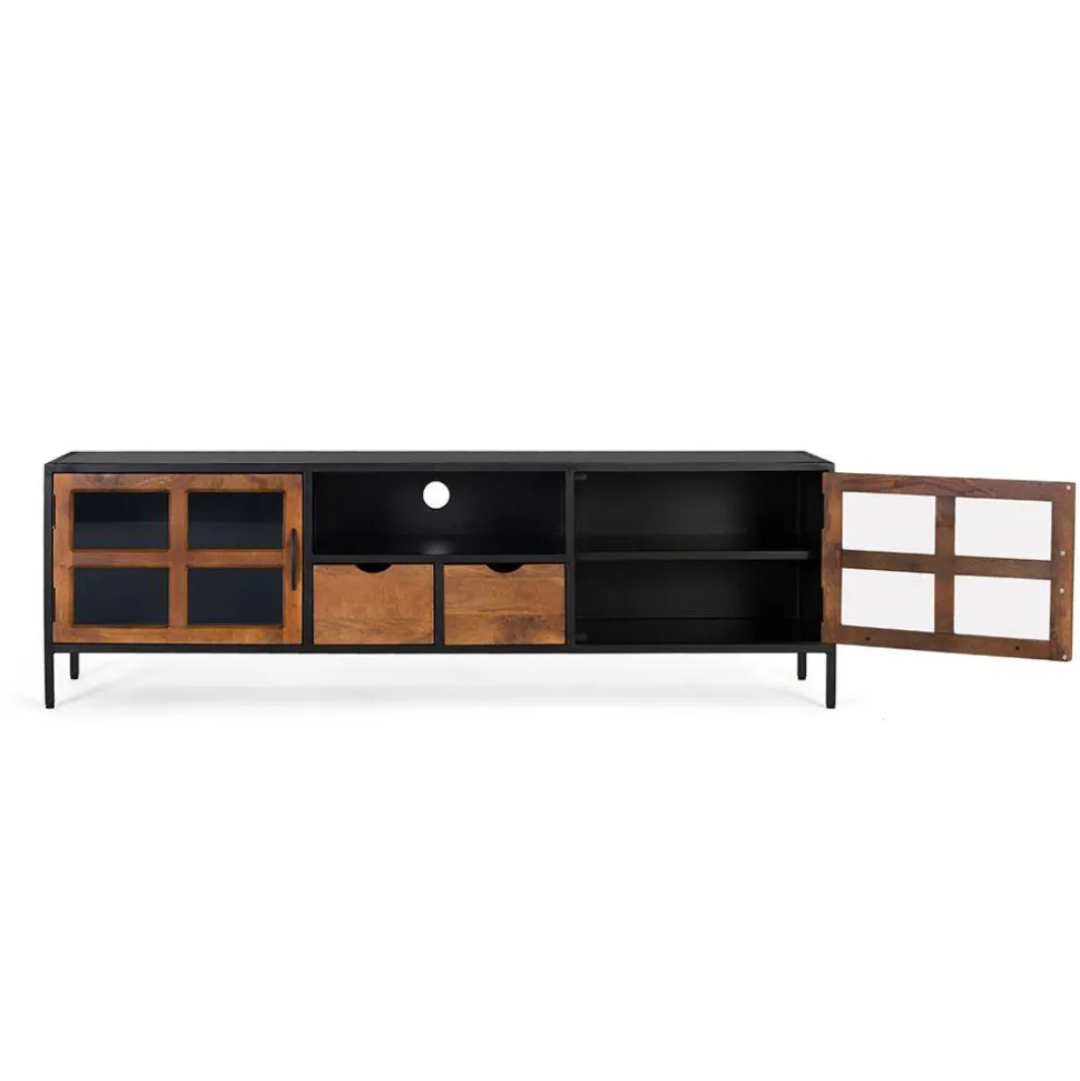 Industrial TV Kommode mit Glastüren - Hayato
