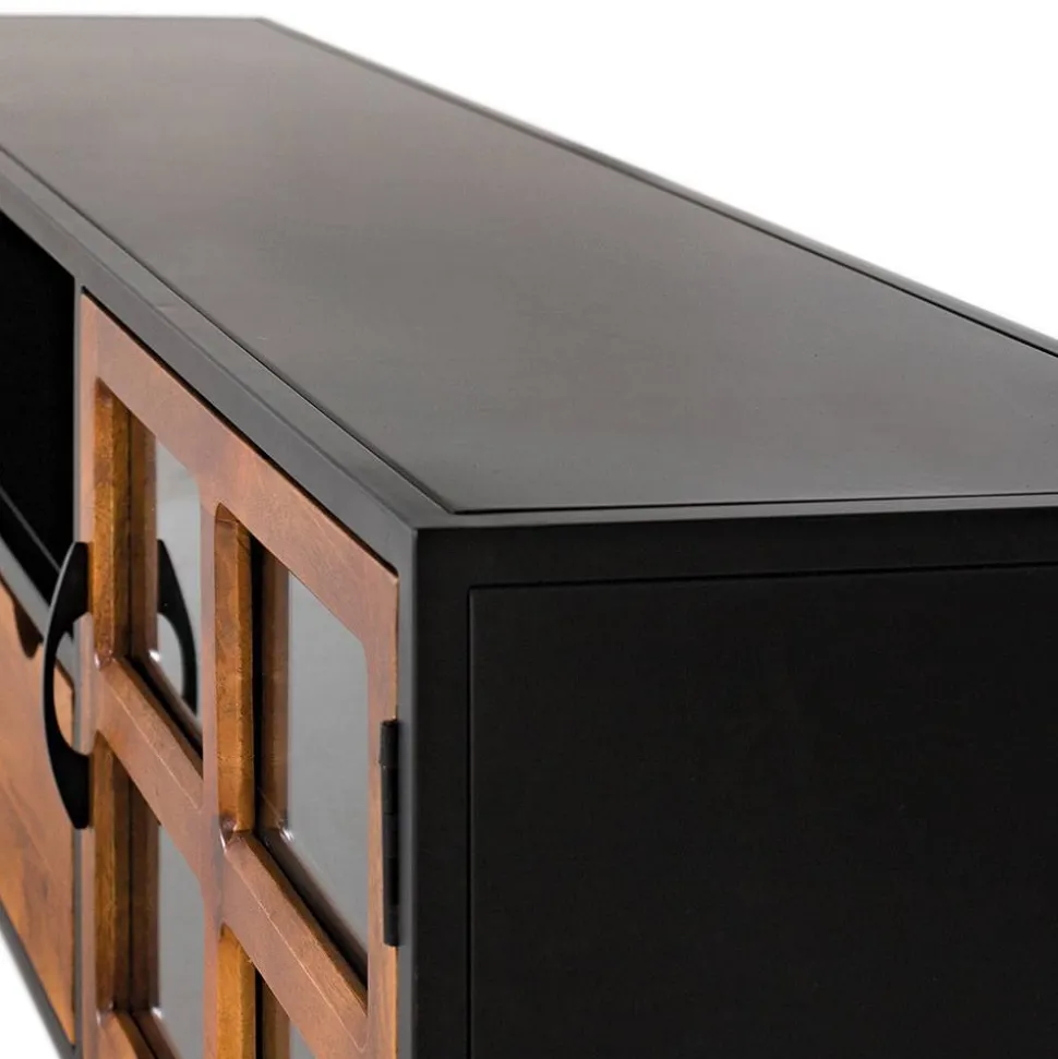 Industrial TV Kommode mit Glastüren - Hayato