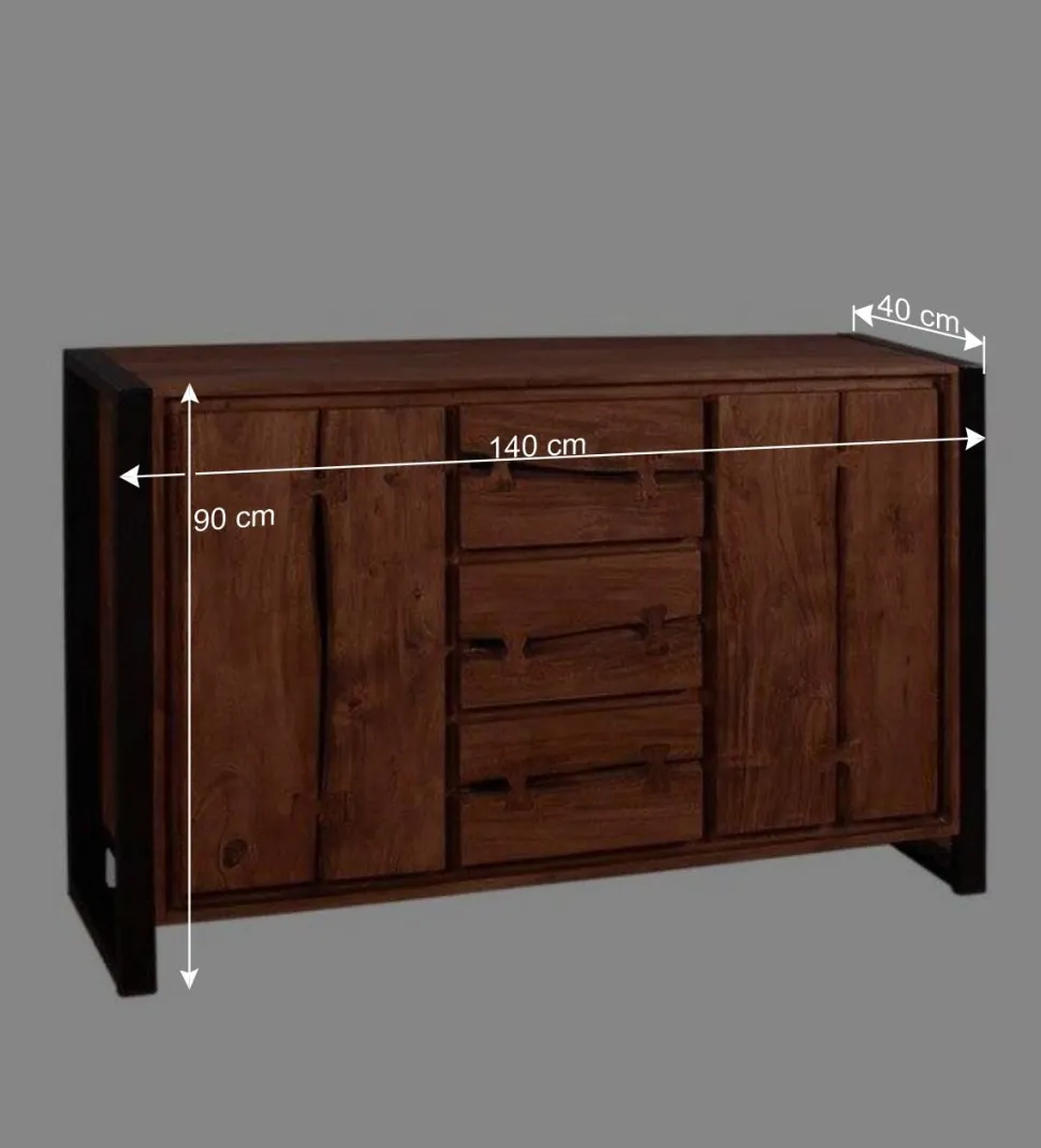 Industry Sideboard aus Akazie Cognac Smantana & Metall Schwarz
