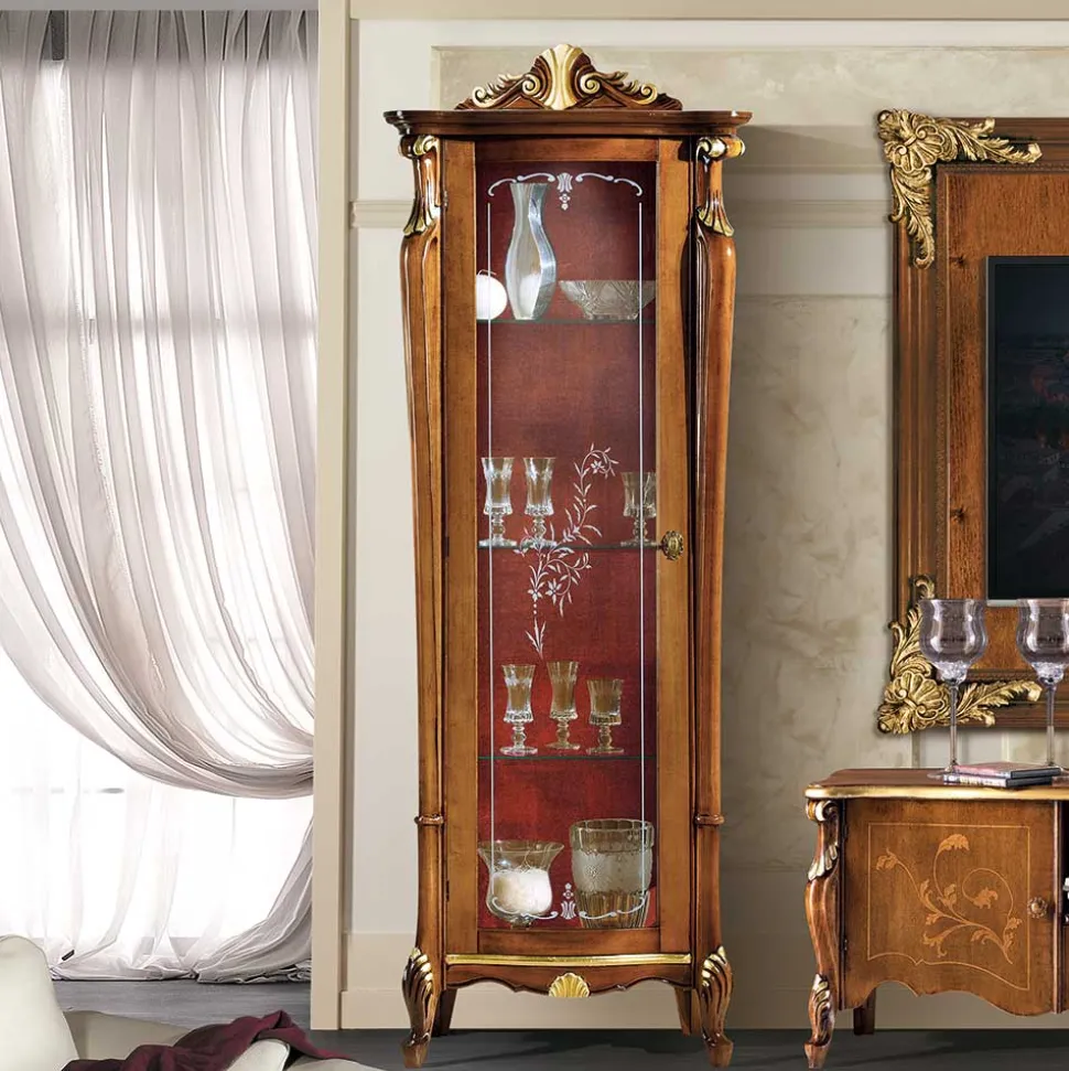 Italienische Vitrine in Nussbaum & Gold & Rot - Carlenna I