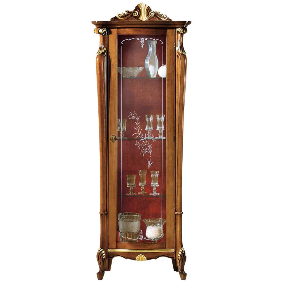 Italienische Vitrine in Nussbaum & Gold & Rot - Carlenna I