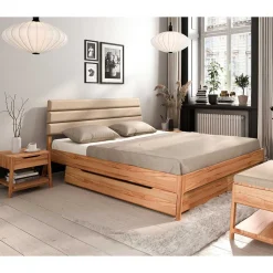 Kernbuche Doppelbett mit Polsterkopfteil - Norklin