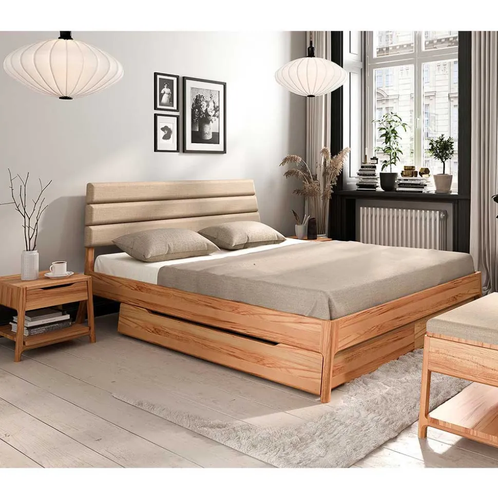 Kernbuche Doppelbett mit Polsterkopfteil - Norklin