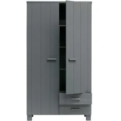 Kiefernholz Kleiderschrank in Grau dunkel - Isnos I