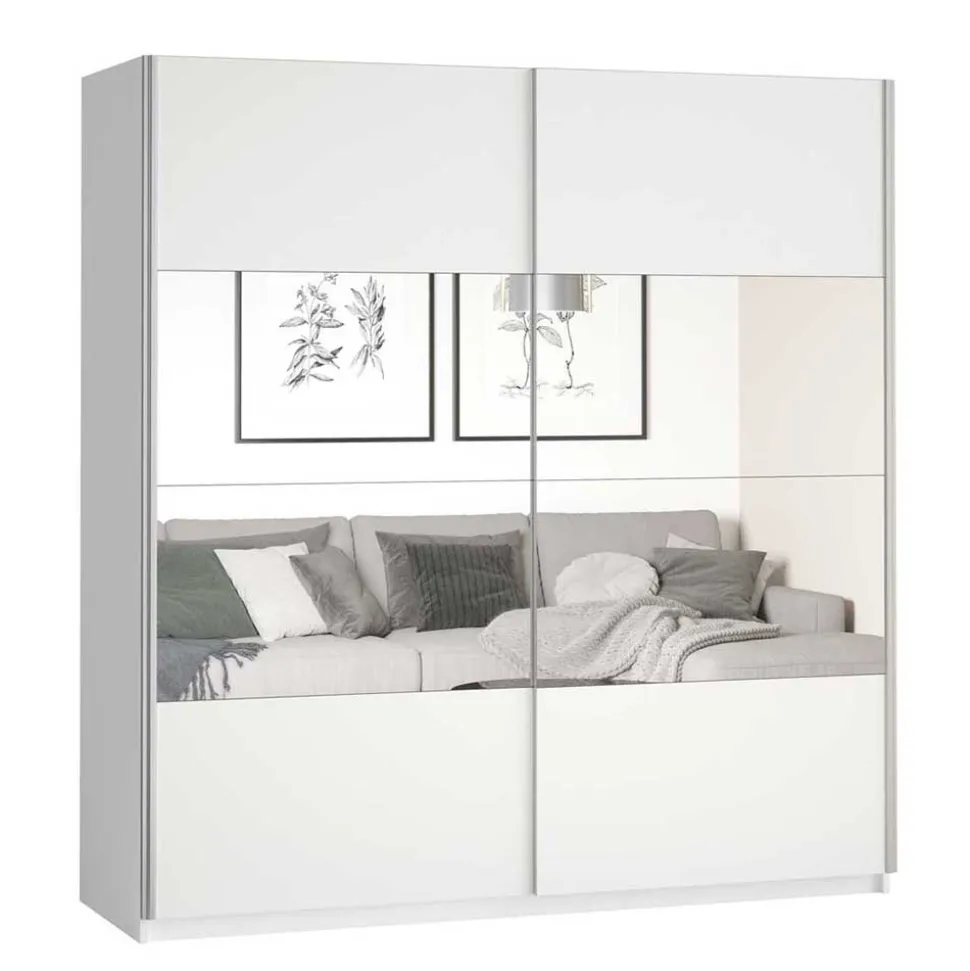 Kleiderschrank mit 2 Schwebetüren in Weiß - Juleste