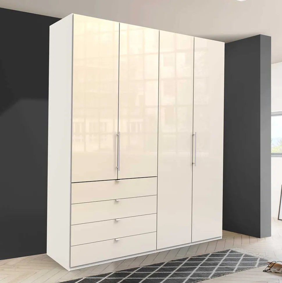 Kleiderschrank mit Falttüren in Cremefarben Glas Front - Zidarie