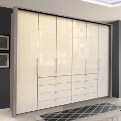 Kombi Kleiderschrank in Creme Glas - Tauron