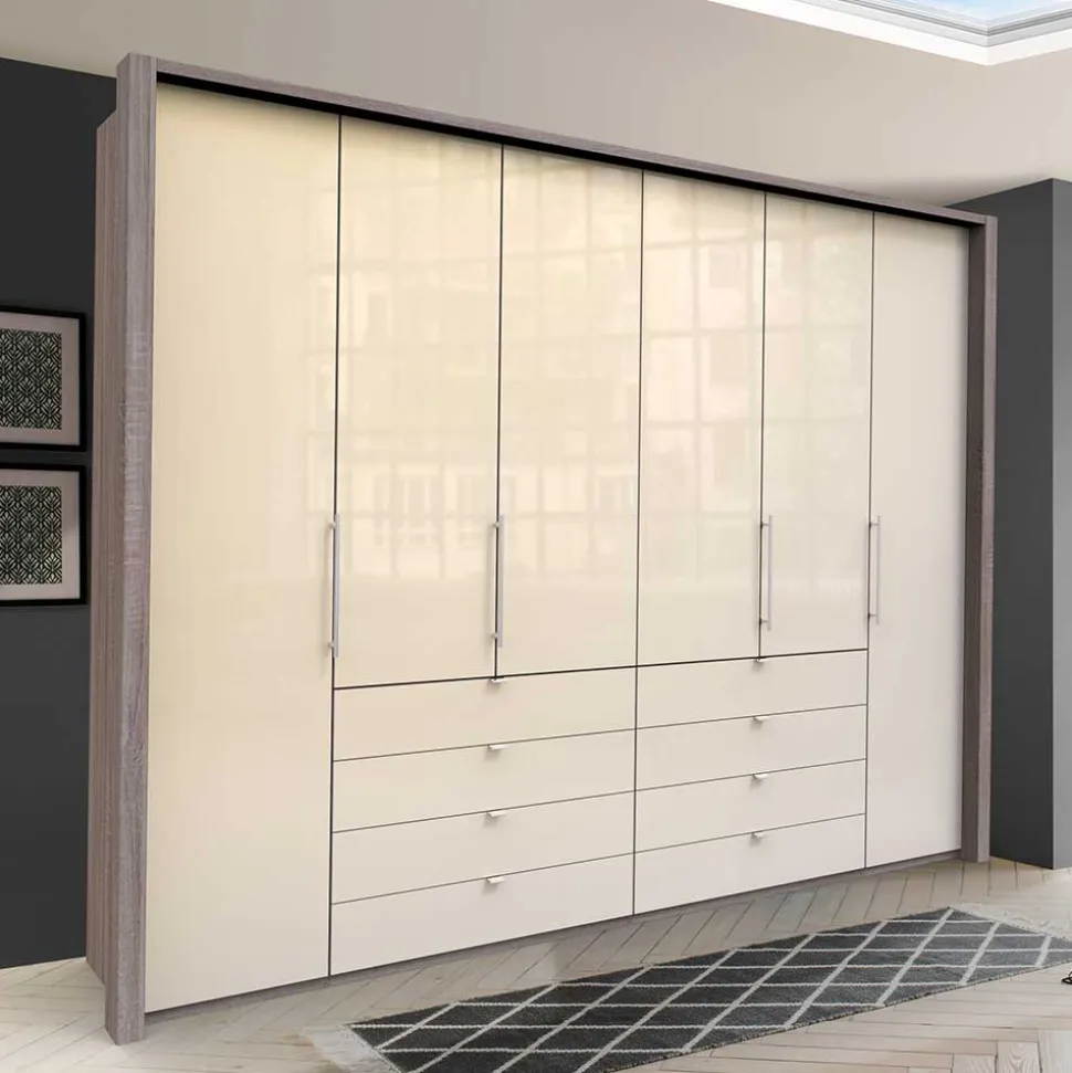 Kombi Kleiderschrank in Creme Glas - Tauron