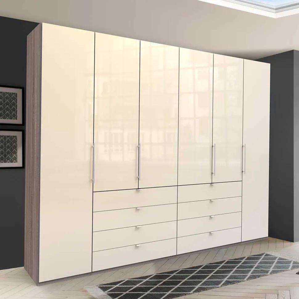 Kombi Kleiderschrank in Creme Glas - Tauron