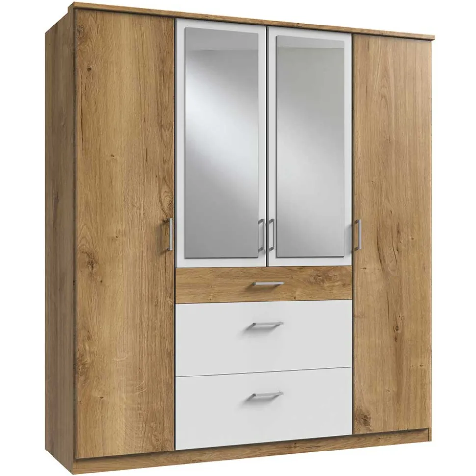 Kombi Kleiderschrank in Plankeneiche mit Weiß - Curacao