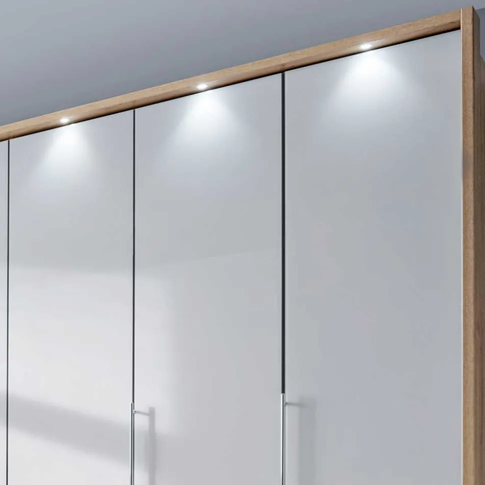 Kombi Kleiderschrank in Weiß Glas & Eiche Bianco - Nuetran