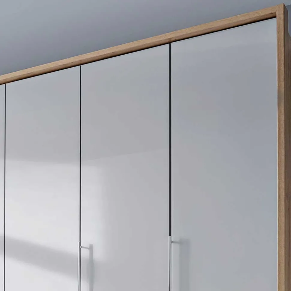 Kombi Kleiderschrank in Weiß Glas & Eiche Bianco - Nuetran