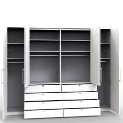 Kombi Kleiderschrank in Weiß Glas & Eiche Bianco - Nuetran