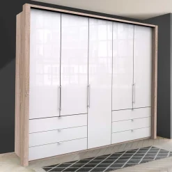 Kombi Schlafzimmer-Kleiderschrank in Weiß Glas - Bosays