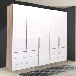 Kombi Schlafzimmer-Kleiderschrank in Weiß Glas - Bosays