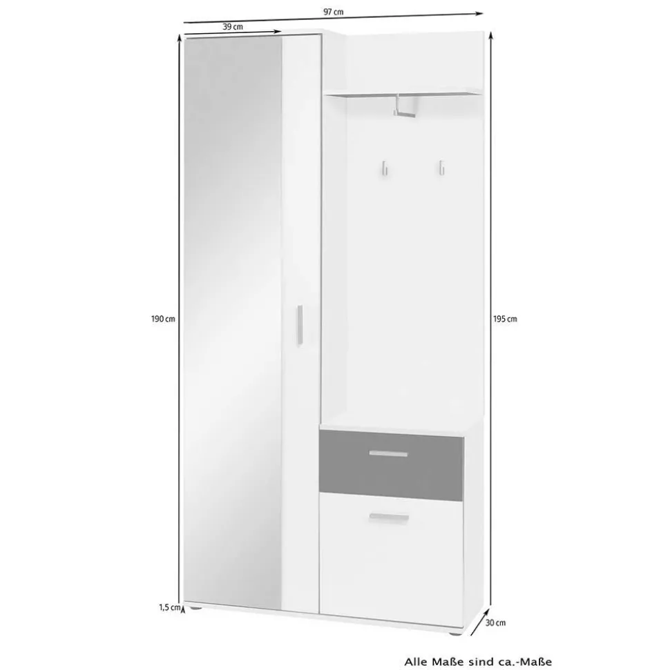 Kompakte Garderobe in Anthrazit & Altholz Optik - Vlatu