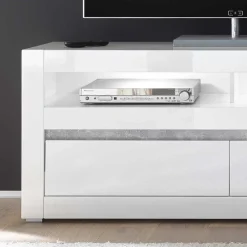 Kompakte TV Wand in Weiß Hochglanz Mextra mit Lowboard (zweiteilig)