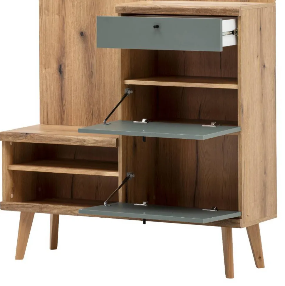 Kompakt-Garderobe in Eiche Optik und Graugrün - Oliva