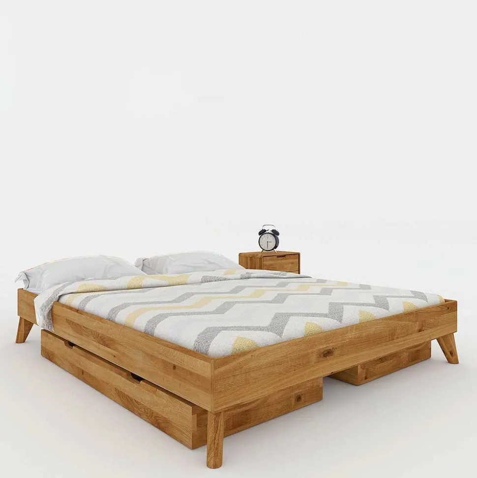 Kopfteilloses Wildeiche Ehebett mit Bettkasten - Eavy